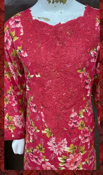 Original Pakistani Textured Lawn with Farshi Salwar. Brand: Sahiba's By Mirza _ Magenta Red  